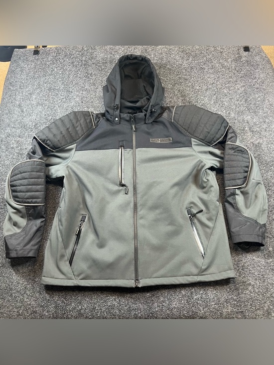 Harley-Davidson Jackets & Blazers - Harley-Davidson Women’s 2XL Hooded Riding Jacket Gray Black Soft Shell Moto